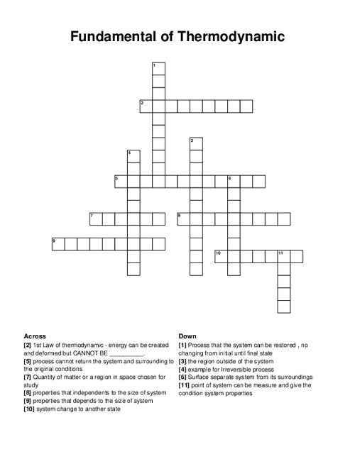 Fundamental of Thermodynamic Crossword Puzzle