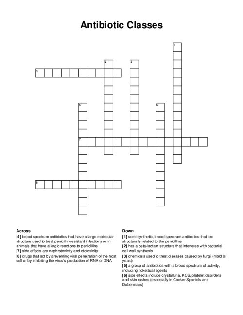 Antibiotic Classes Crossword Puzzle