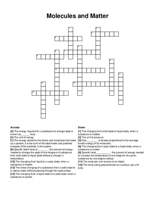 Molecules and Matter Crossword Puzzle
