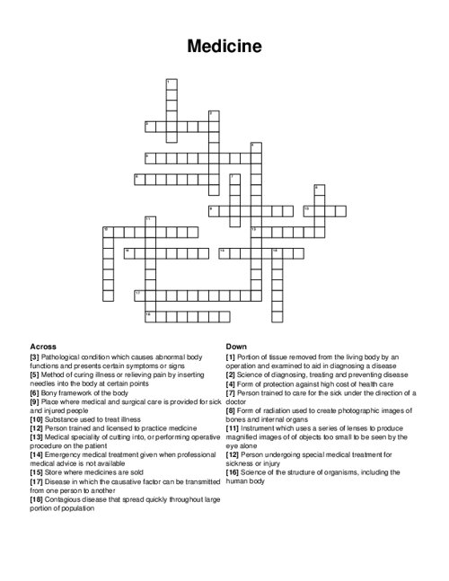 Medicine Crossword Puzzle