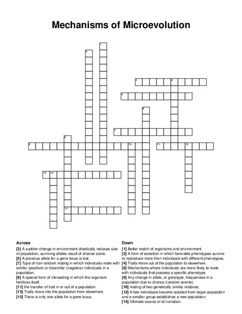Mechanisms of Microevolution Crossword Puzzle