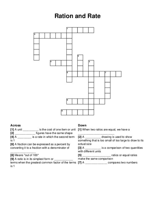 Ration and Rate Crossword Puzzle