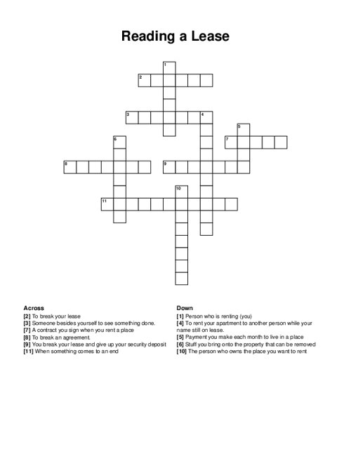 Reading a Lease Crossword Puzzle