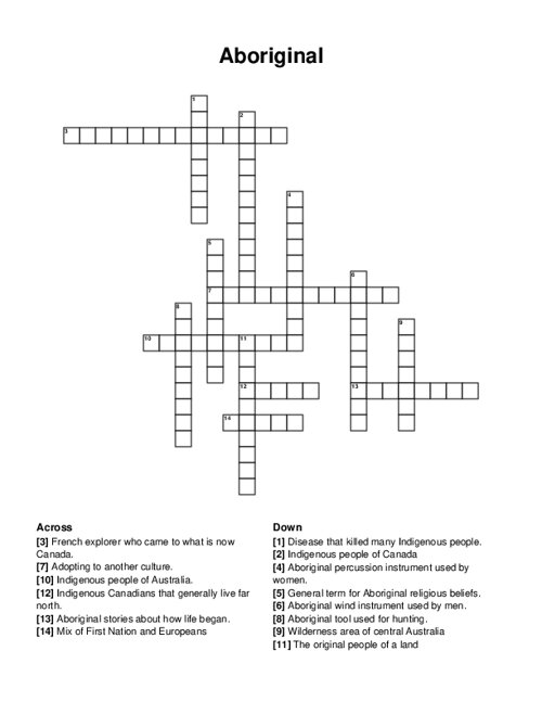 Aboriginal Crossword Puzzle