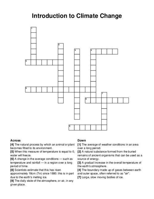 Introduction to Climate Change Crossword Puzzle