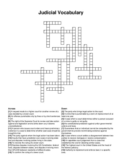 Judicial Vocabulary Crossword Puzzle