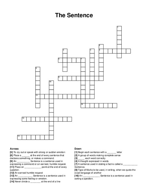 The Sentence Crossword Puzzle