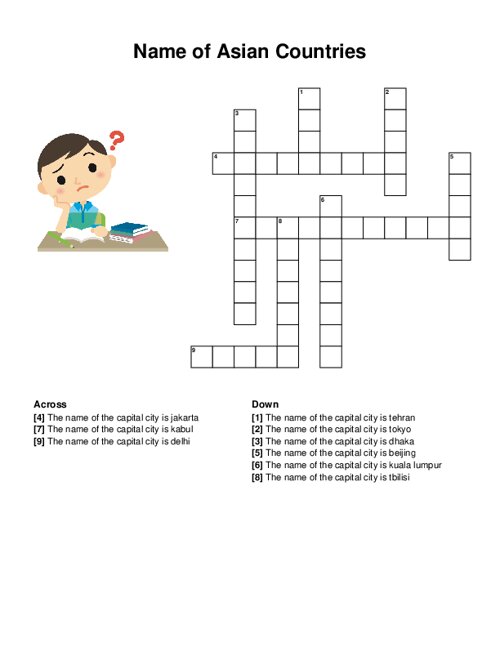 Name of Asian Countries Crossword Puzzle