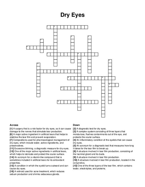 Dry Eyes Crossword Puzzle