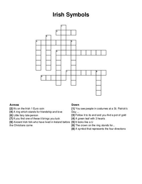 Irish Symbols Crossword Puzzle
