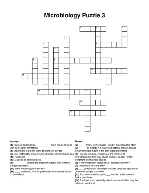 Microbiology Puzzle 3 Crossword Puzzle