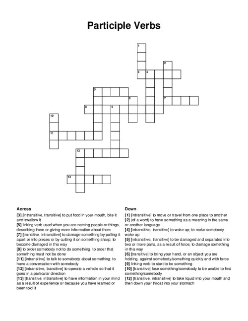 Participle Verbs Crossword Puzzle