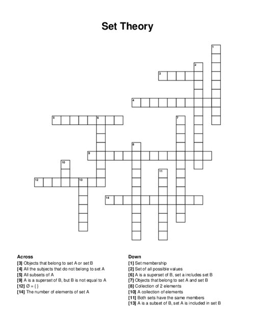 Set Theory Crossword Puzzle