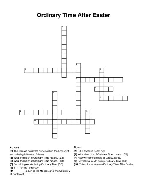 Ordinary Time After Easter Crossword Puzzle