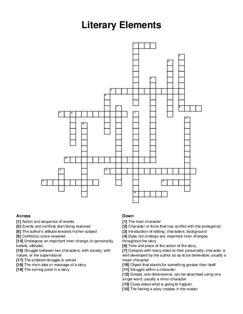 Literary Elements Crossword Puzzle