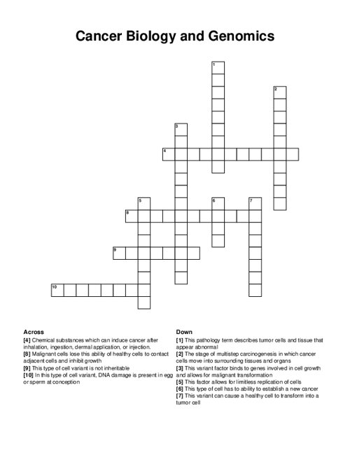 Cancer Biology and Genomics Crossword Puzzle