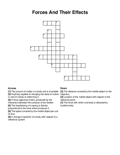 Forces And Their Effects Crossword Puzzle