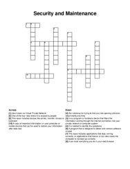 Security and Maintenance crossword puzzle