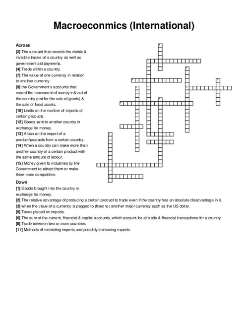 Macroeconmics (International) Crossword Puzzle