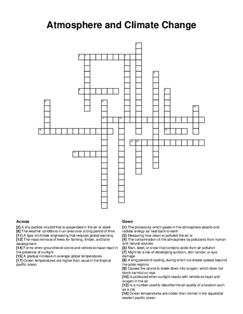 Atmosphere and Climate Change Crossword Puzzle