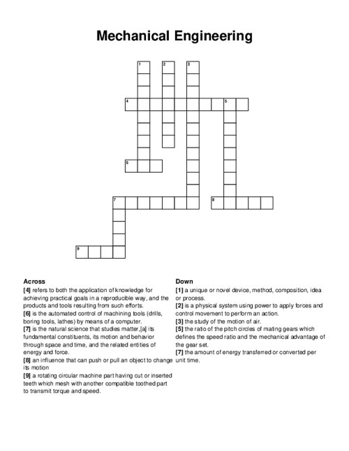 Mechanical Engineering Crossword Puzzle