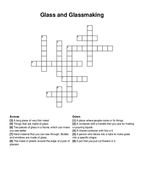 Glass and Glassmaking Crossword Puzzle