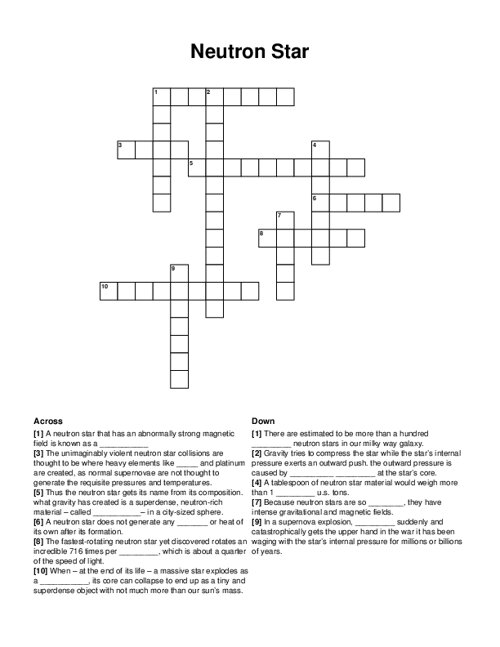 Neutron Star Crossword Puzzle