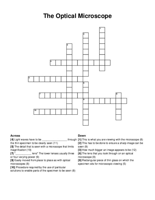 The Optical Microscope Crossword Puzzle