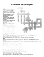 Badminton Terminologies crossword puzzle