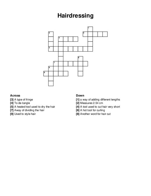 Hairdressing Crossword Puzzle