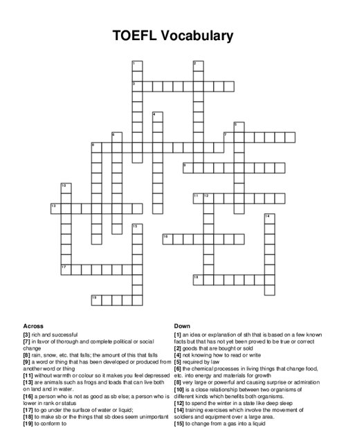 TOEFL Vocabulary Crossword Puzzle