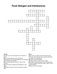 Food Allergen and Intolerances crossword puzzle