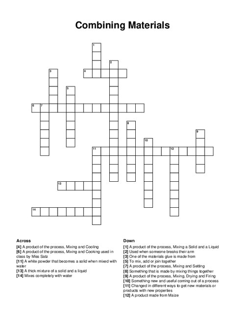 Combining Materials Crossword Puzzle
