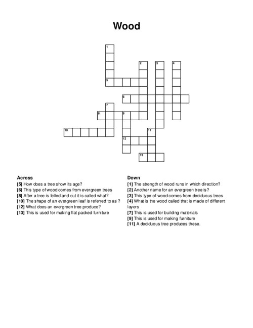 Wood Crossword Puzzle