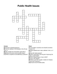 Public Health Issues crossword puzzle