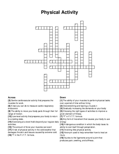 Physical Activity Crossword Puzzle