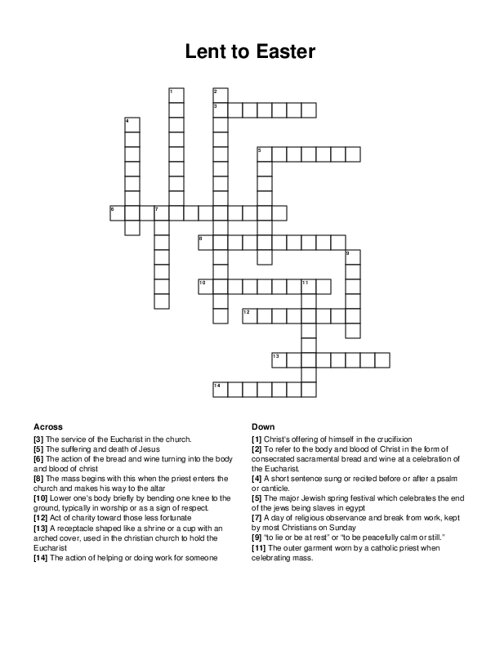 Lent to Easter Crossword Puzzle