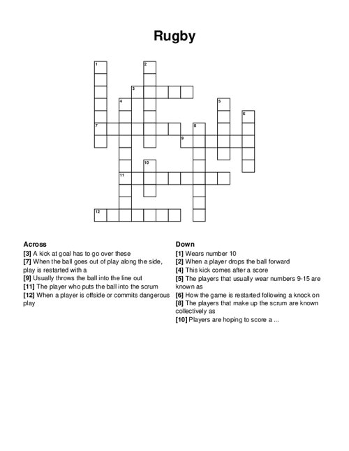 Rugby Crossword Puzzle