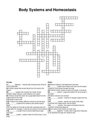 Body Systems and Homeostasis crossword puzzle