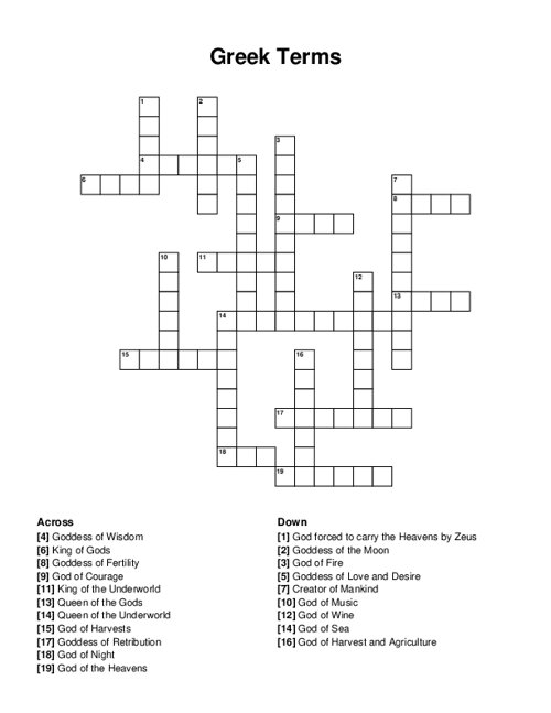 Greek Terms Crossword Puzzle