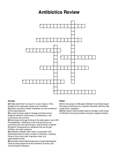 Antibiotics Review Crossword Puzzle