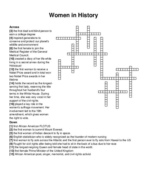 Women in History Crossword Puzzle