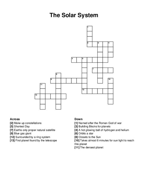 The Solar System Crossword Puzzle