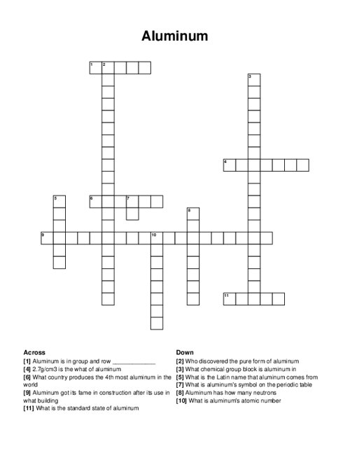 Aluminum Crossword Puzzle