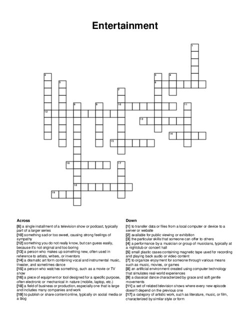 Entertainment Crossword Puzzle