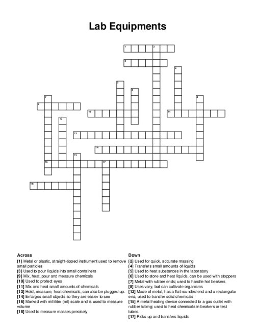 Lab Equipments Crossword Puzzle