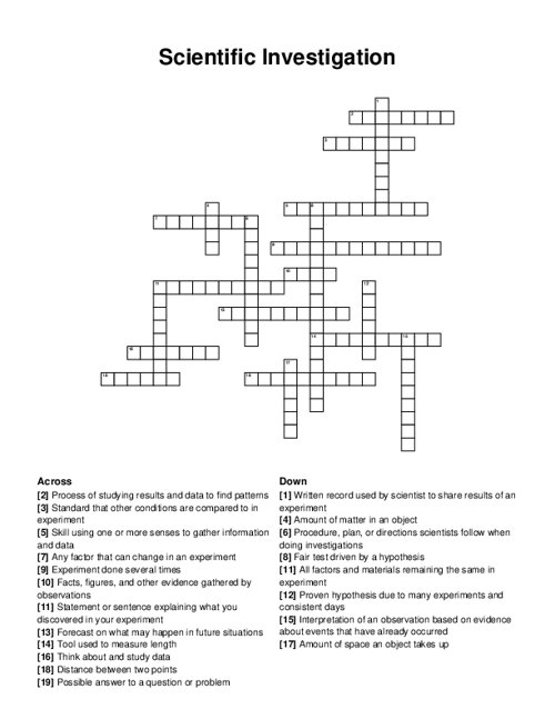 Scientific Investigation Crossword Puzzle