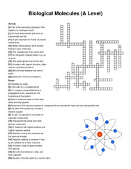 Biological Molecules (A Level) crossword puzzle