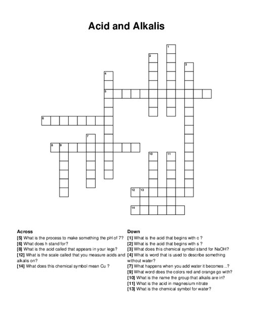 Acid and Alkalis Crossword Puzzle