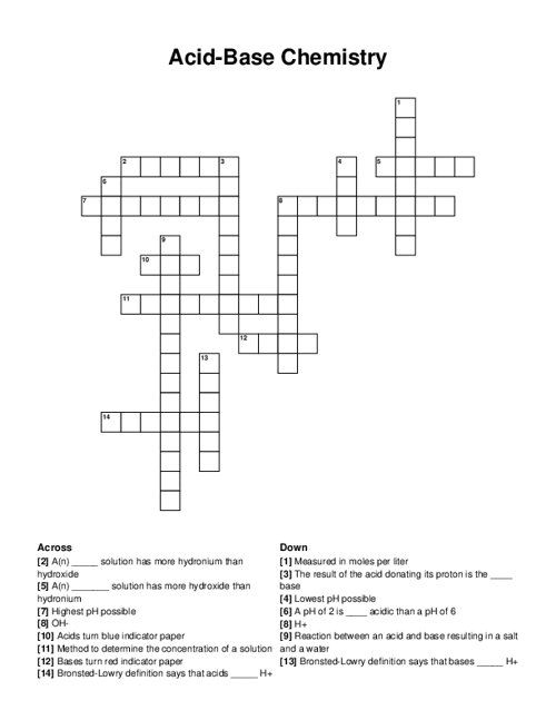 Acid-Base Chemistry Crossword Puzzle